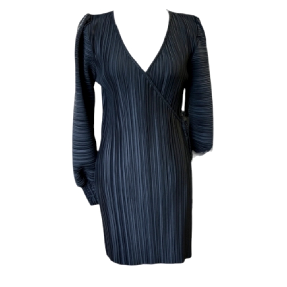 Topshop Womans Black Pleated V Neck Mock Wrap Dress Size 6